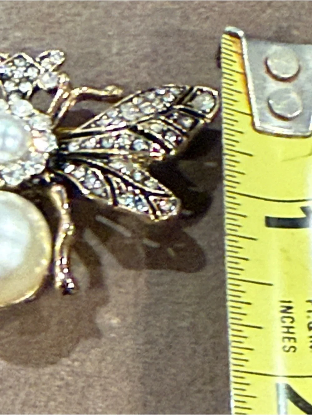 Gold Plated Bee Brooch with Pearl Accen and Clear Crystals